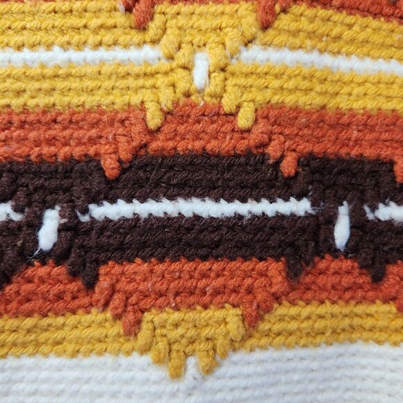 Vtg Handmade Afghan Crochet Retro Sofa Cover Diamond Stitch Stripe Blanket 43x71 - Picture 9 of 14